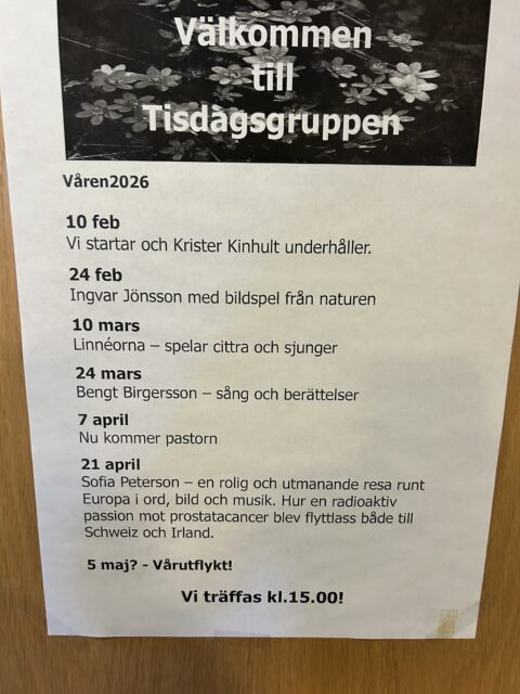 Tisdagsgruppen 21 april kl 15:00