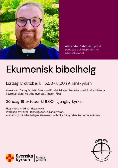 Ekumenisk bibelhelg 17 och 18 oktober.