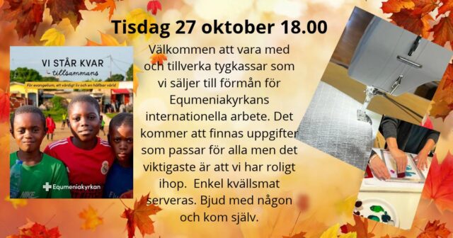 Tisdag 27 oktober kl 18:00 Pysselkväll Equmeniakyrkans internationella arbete